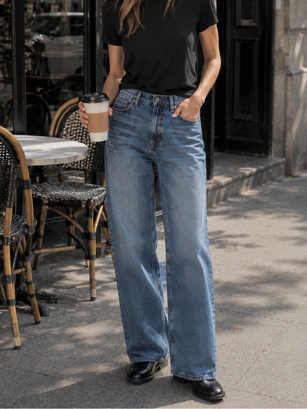 COS High Rise Wide Leg Full Length Jeans Size 27 washed Blue denim Trouser